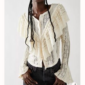 Free People NEW Bali-La Boheme Lace Blouse Romantic button down long sleeve